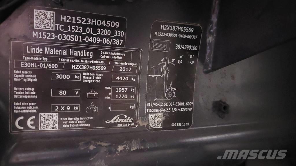 Linde E 30HL-01/600 Electric forklift trucks