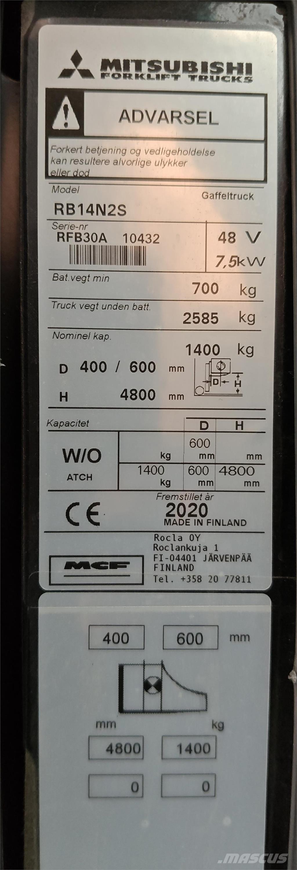 Mitsubishi RB14N2S Reach trucks