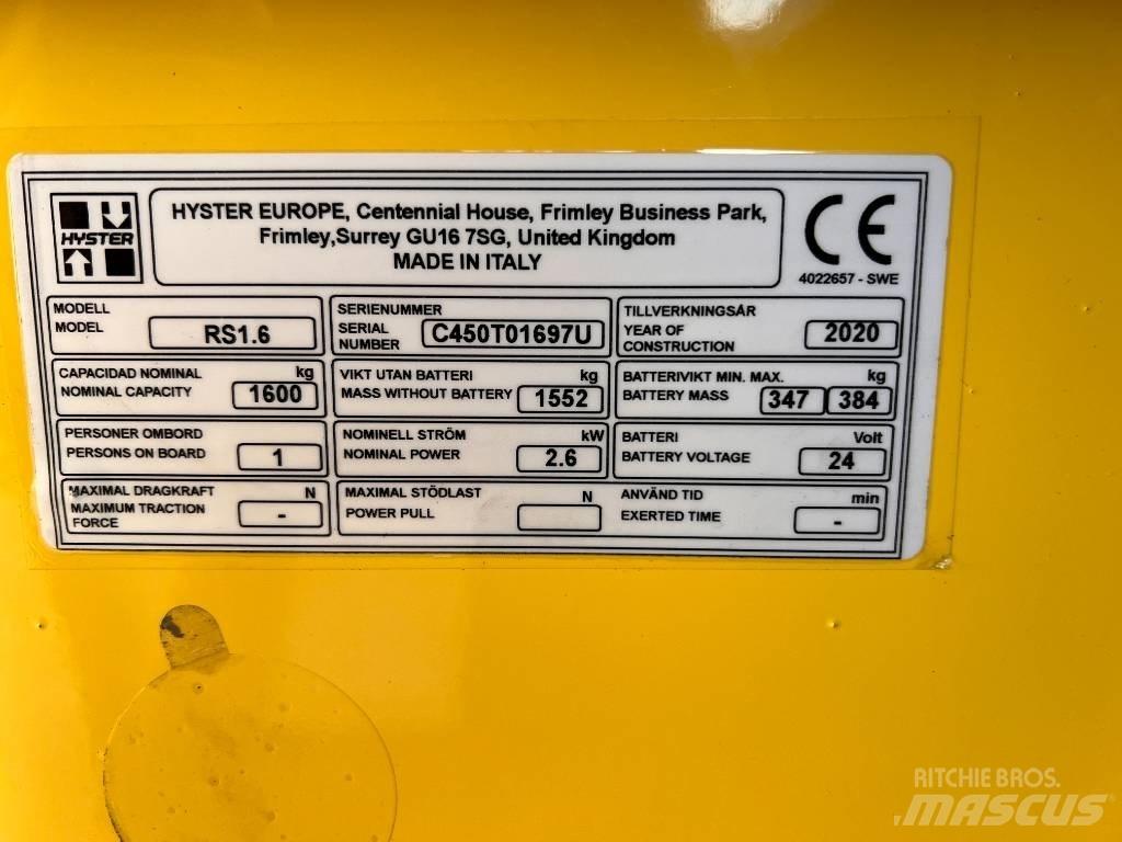 Hyster RS1.6 Self propelled stackers