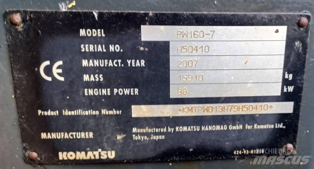 Komatsu PW 160-7 Wheeled excavators