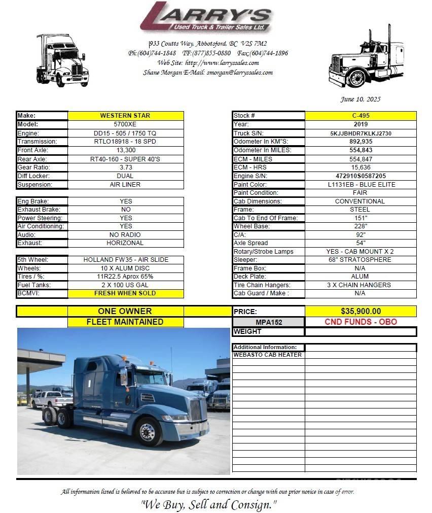 Western Star 5700 XE Tractor Units