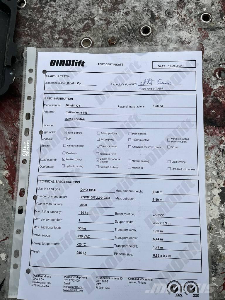 Dino 105TL Trailer mounted aerial platforms