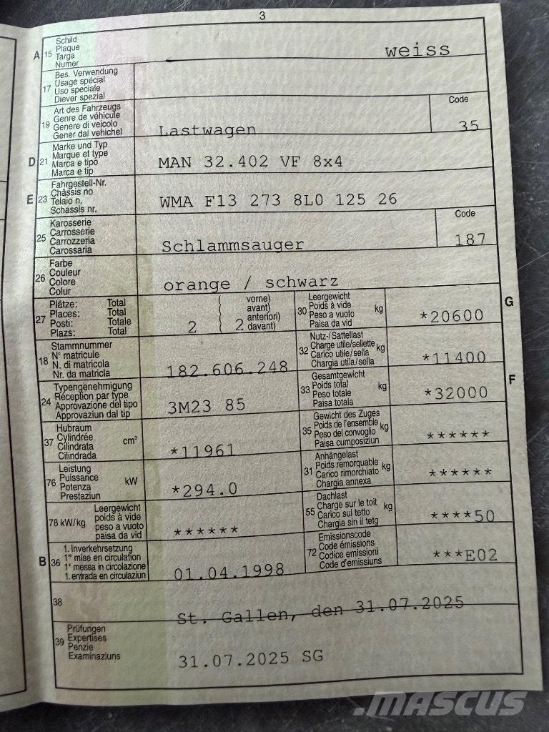 MAN 32.402 VF 8x4 Combi / vacuum trucks