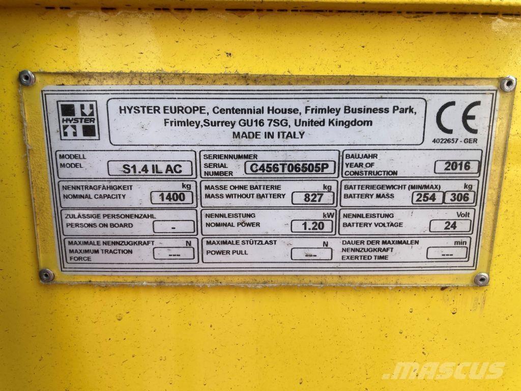 Hyster S 1.4 IL Pedestrian stacker