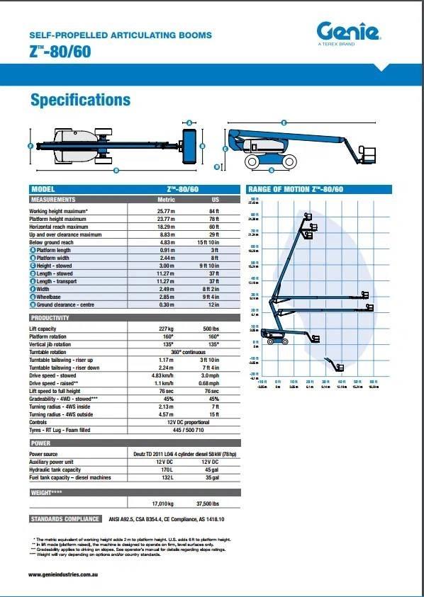 Genie Z80/60 Articulated boom lifts