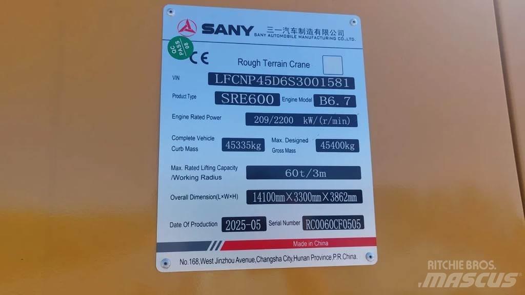 Sany SRE600 Rough terrain cranes
