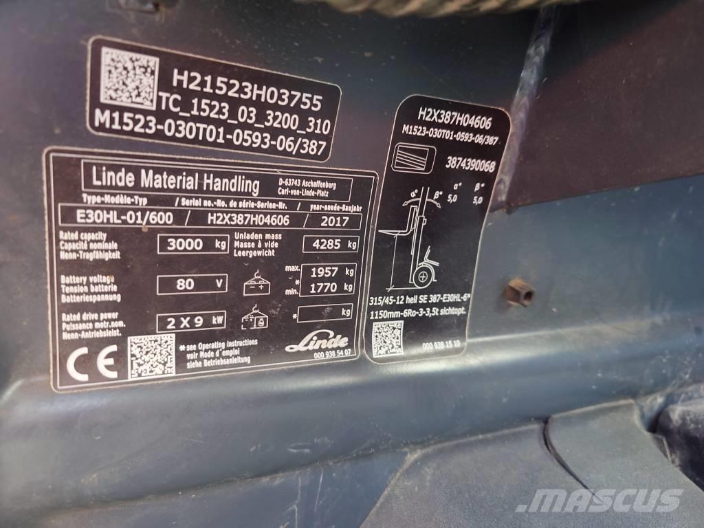 Linde E30/600HL/387 Electric forklift trucks