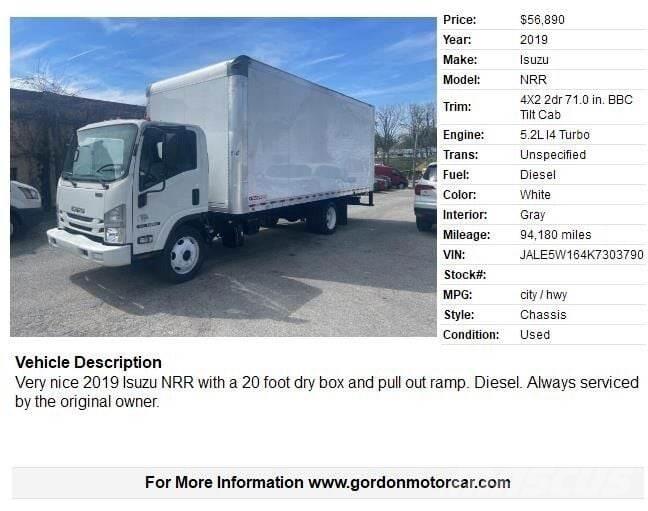 Isuzu NRR Box body trucks