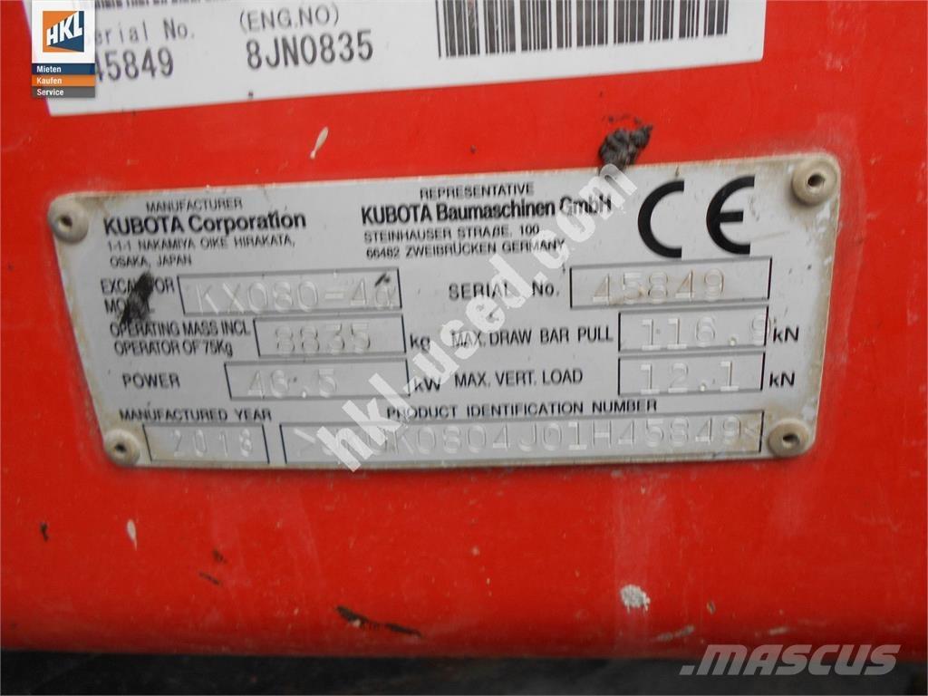Kubota KX 080-4 Mini excavators < 7t (Mini diggers)