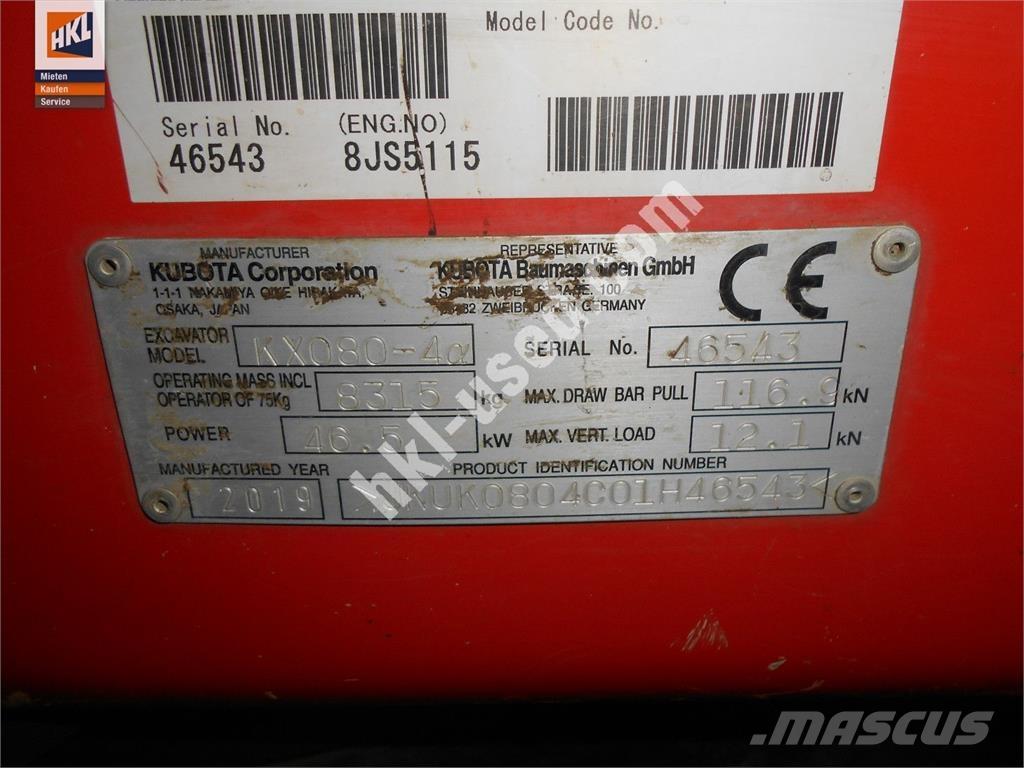 Kubota KX 080-4 Mini excavators < 7t (Mini diggers)