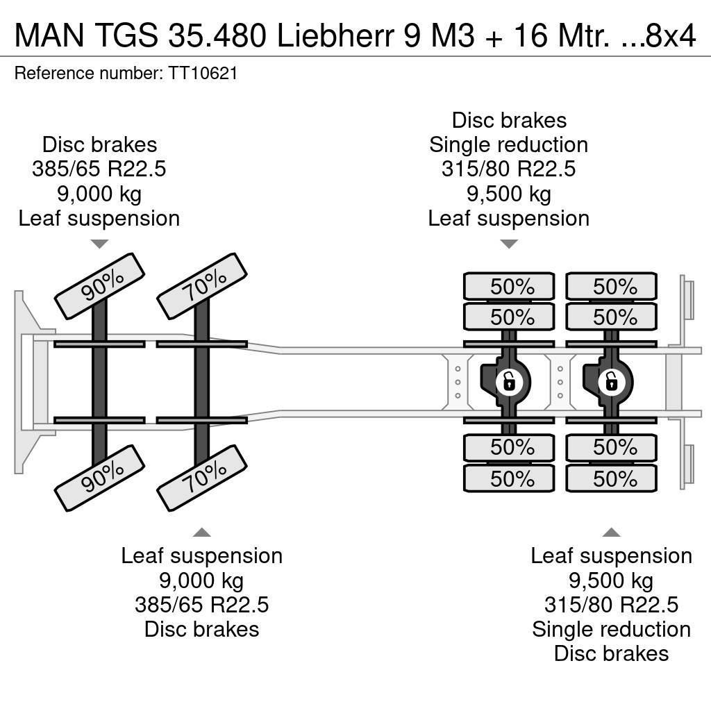 MAN TGS 35.480 Liebherr 9 M3 + 16 Mtr. Belt/Band/Förde Concrete trucks