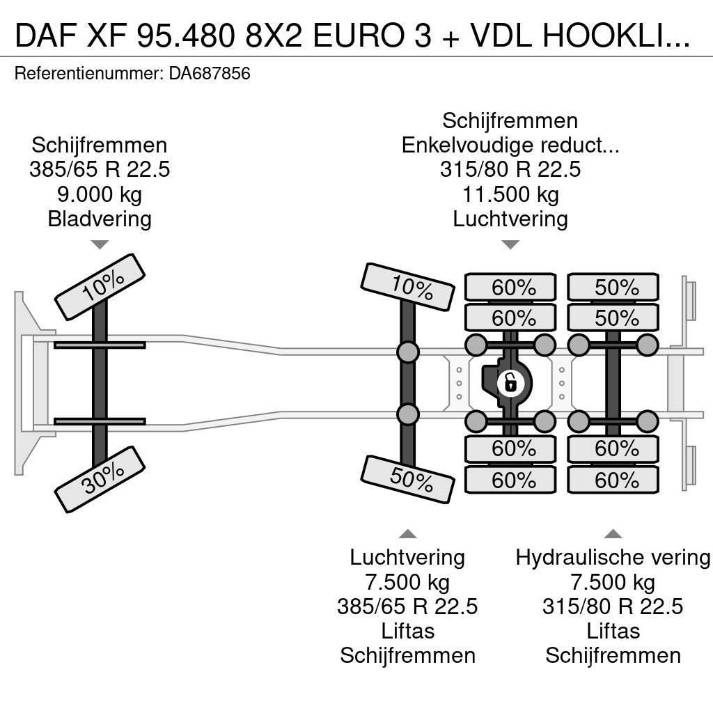 DAF XF 95.480 8X2 EURO 3 + VDL HOOKLIFT + MANUAL GEARB Hook lift trucks