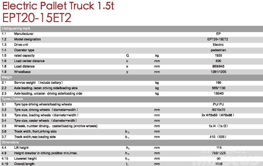 EP EPT20-15ET2 Economic Hand pallet truck