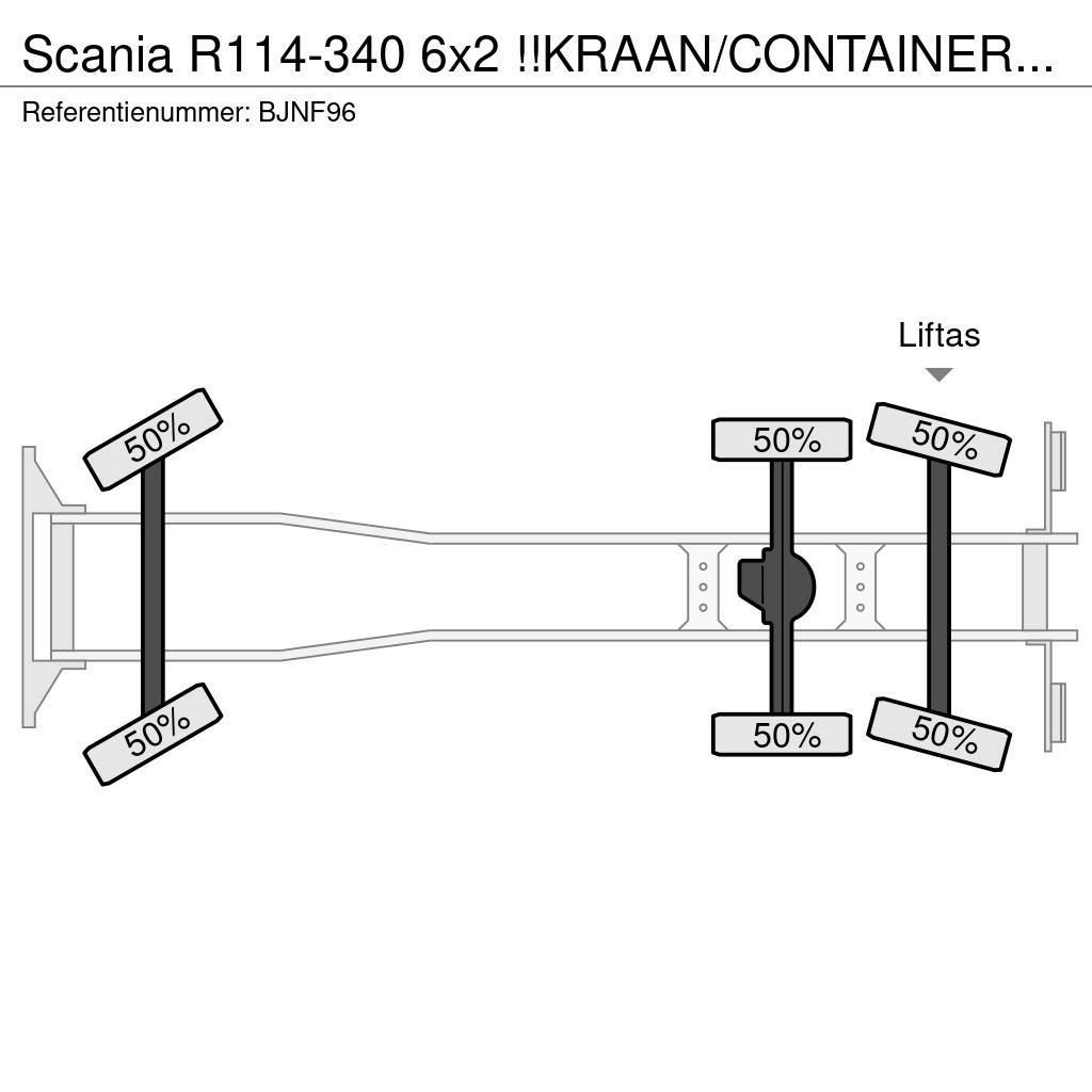 Scania R114-340 6x2 !!KRAAN/CONTAINER/KABEL!!MANUELL!! Hook lift trucks
