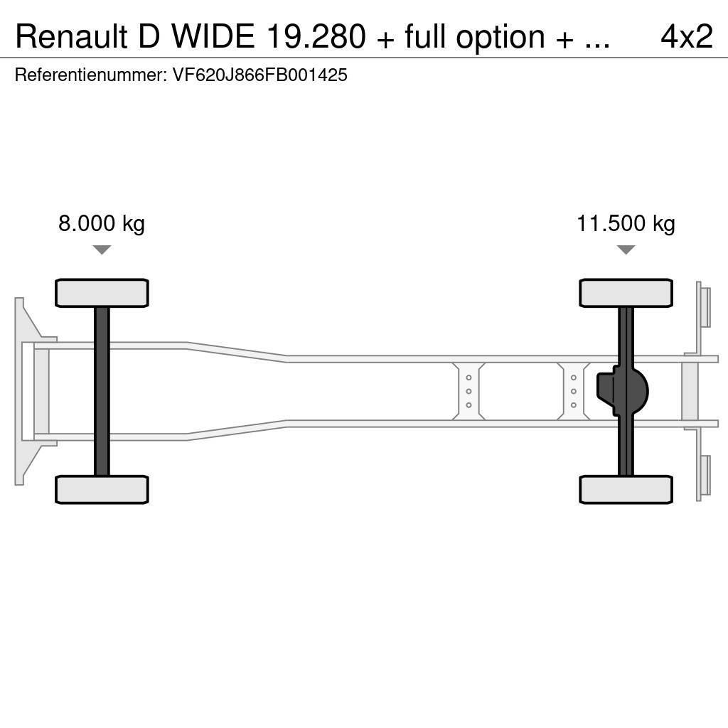 Renault D WIDE 19.280 + full option + REMOTE + EURO 6 HIAB Skip loader trucks