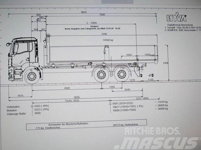 MAN 26.480 GS BL 6x2, Hyva Titan 20960-S, Klima Hook lift trucks