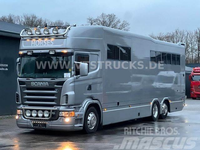 Scania R500 V8 Pferdetransporter Pop Out Roelofsen Auf. Animal transport trucks