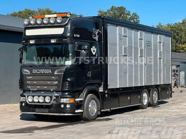 Scania R730 V8 6x2 2.Stock Stehmann + Hubdach, Vollluft Animal transport trucks